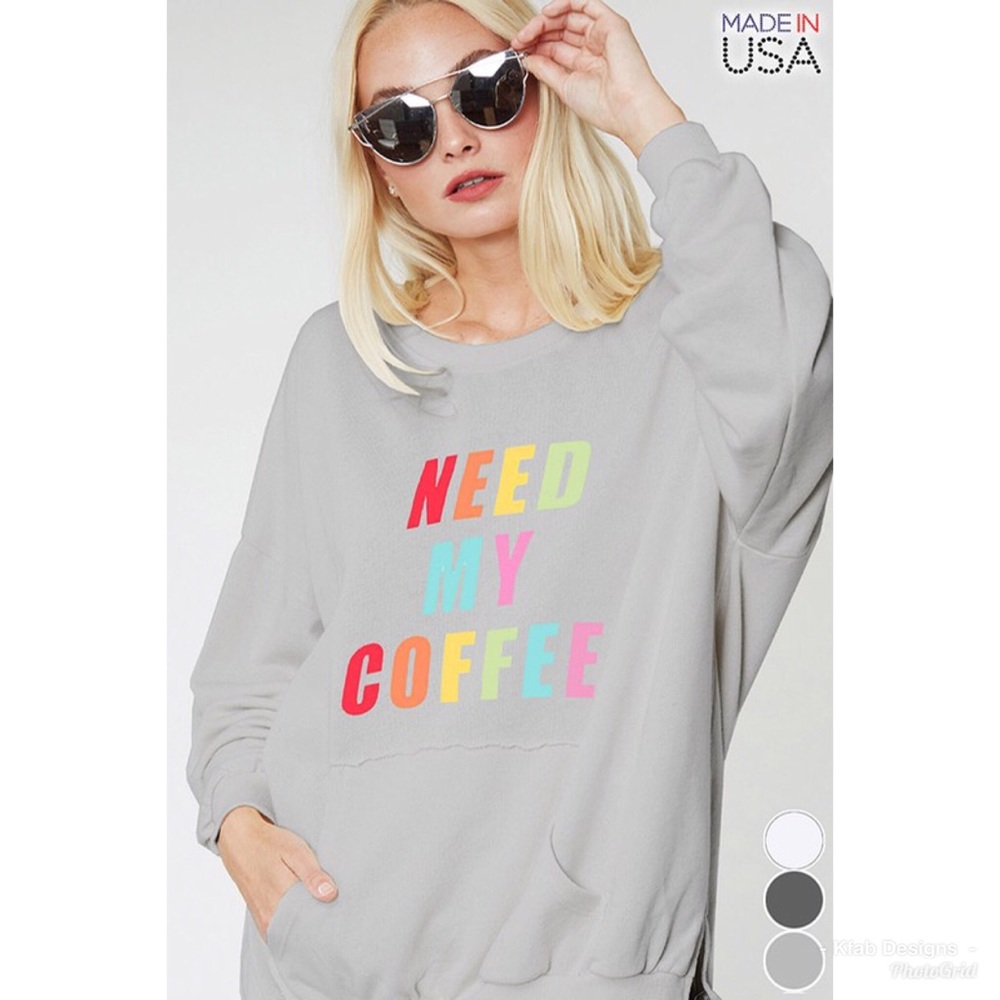 🛍LAST 1! French Terry Coffee Pocket Sweatshirt - Picture 2 of 6